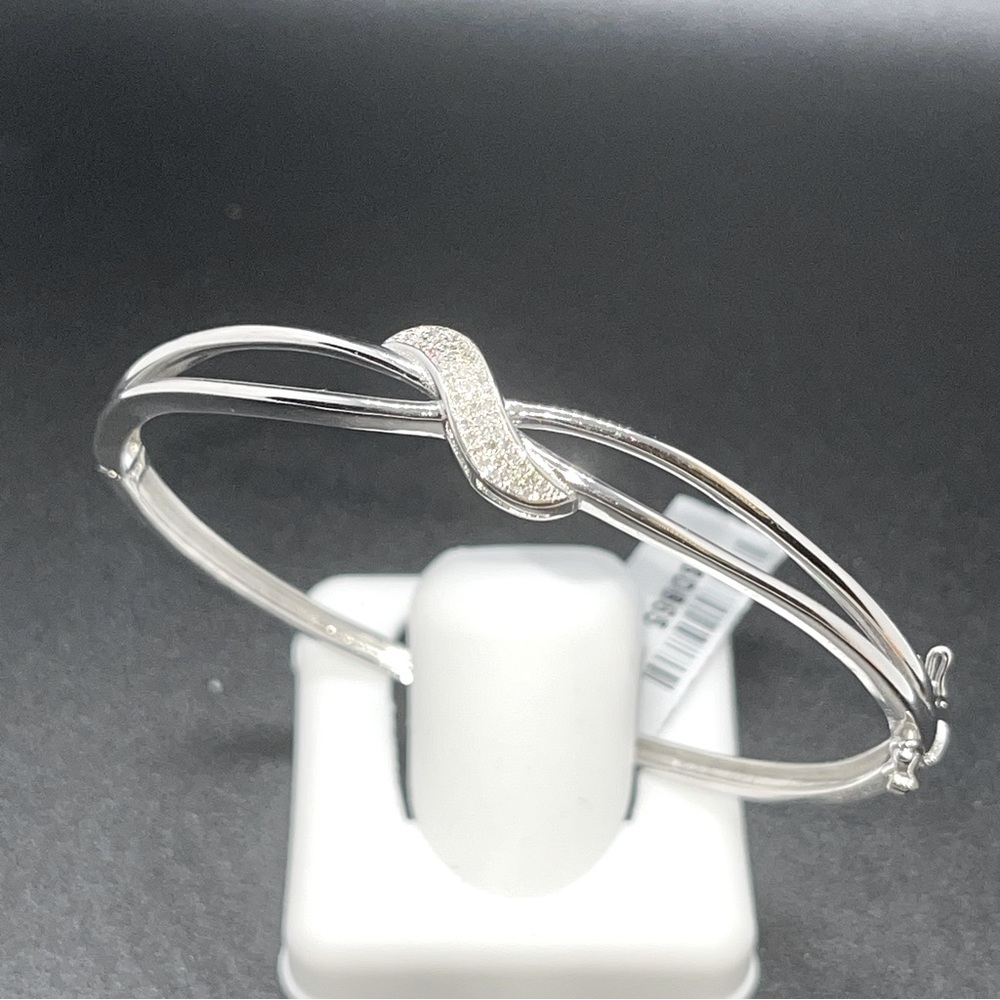 Real diamond bangle for women, 14k white gold vermeil 925 stamped bangle for her